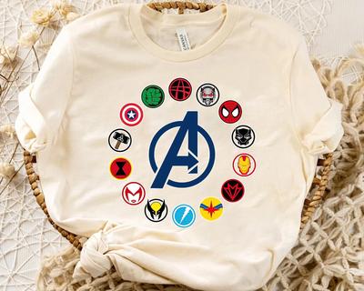Maglietta Unisex Adulto Bambino Logo Marvel Avengers Avengers Assemble Personaggi