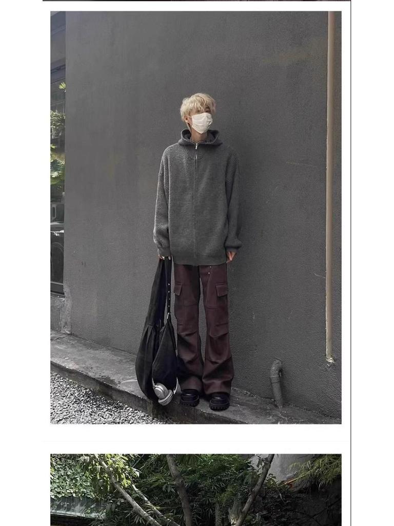 Unisex American Retro Zippered Hoodie Cardigan for Spring & Autumn - Lazy Style Casual Knitwear