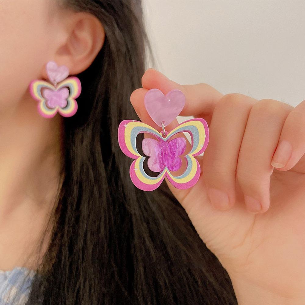 

Rainbow Butterfly Earrings Acrylic Colourful Little Fresh Earrings Korean Style Accessories Summer