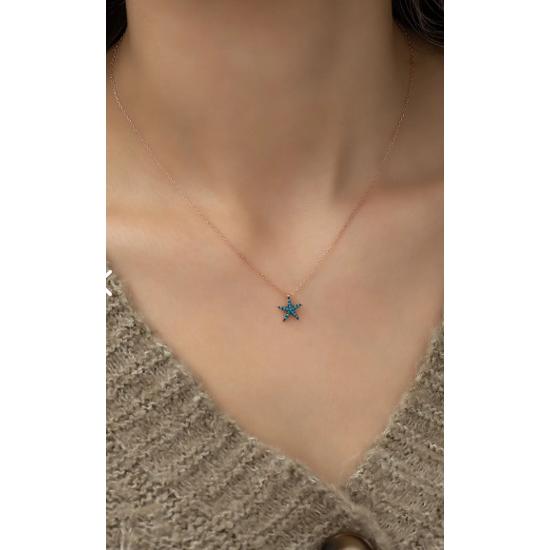 925 Sterling Türkis Tiny Sea Star Halskette Damen Sterling Silber Halskette