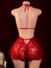 Sexy Crotchless Underwear Women Lace Hollow Bra Set Erotic Costume Teddy Baby Doll Dress Deep V Open Bra Porn Lingerie Set