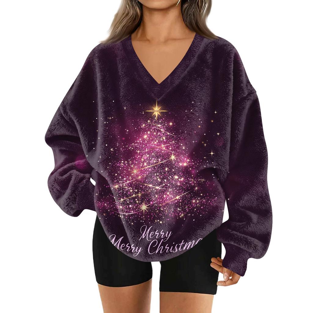 Modă Femei Casual Mânecă Lungă Crăciun Imprimat Decolteu în V Top Hanorac