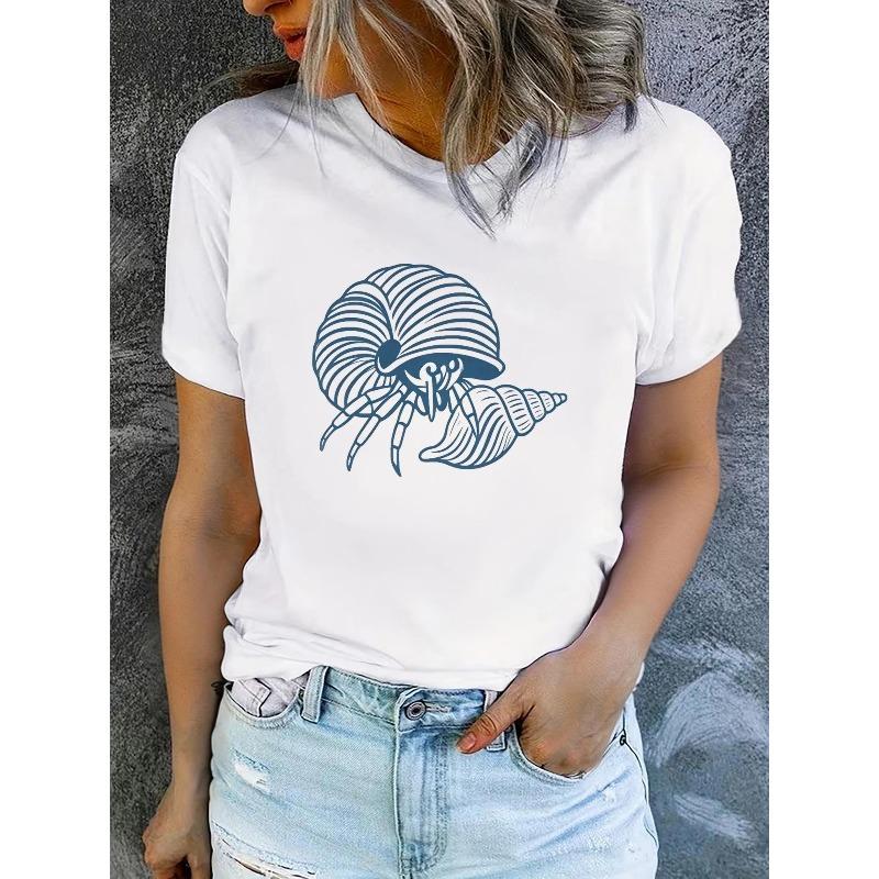 T-shirt da donna estive a maniche corte stampate, alla moda e casual, lavabili in lavatrice, vestibilità comoda, stampa piatta 2D