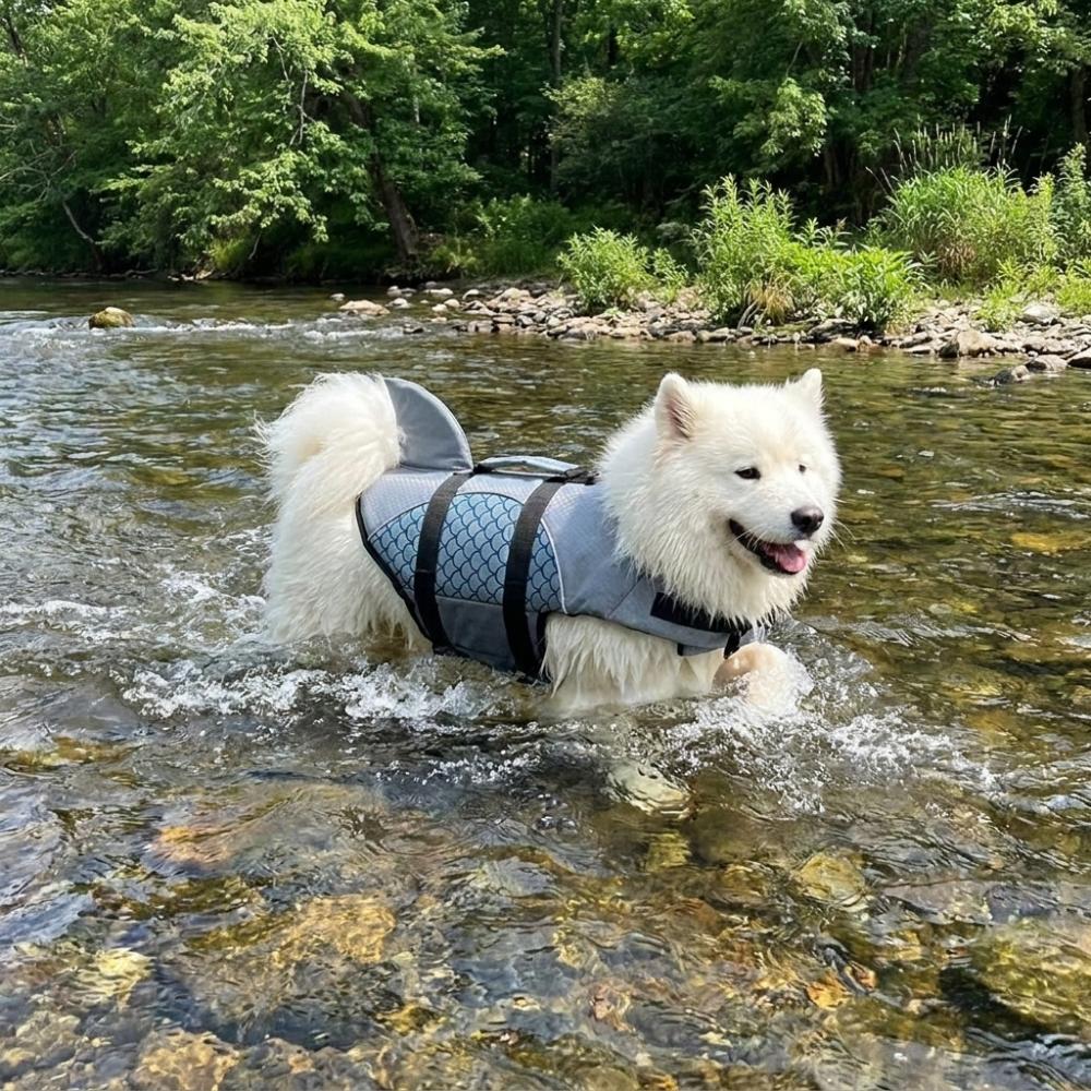 Glänzende Schuppen Hundeschwimmanzug Haifischflossen-Stil Haustier-Schwimmweste Welpen-Sicherheitswesten Frühling Sommer