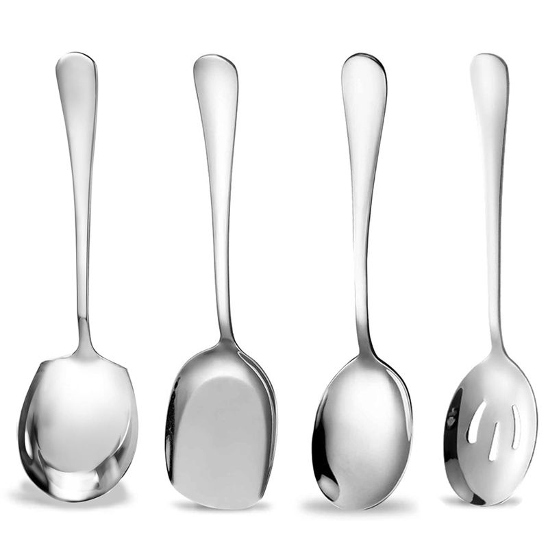 AEE4-Serving Spoons Large,4Pcs Stainless Steel Buffet Serving Spoon Long Handle Soup Spoons Cooking Spoon,For Home,Restaurant серебряный