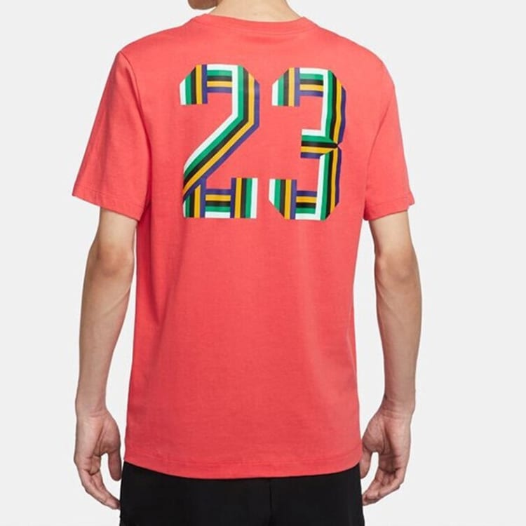 Jordan DNA Jumpman T Shirts Men's Coral Red Crew Neck Moderate Straight Fit CU1975-631