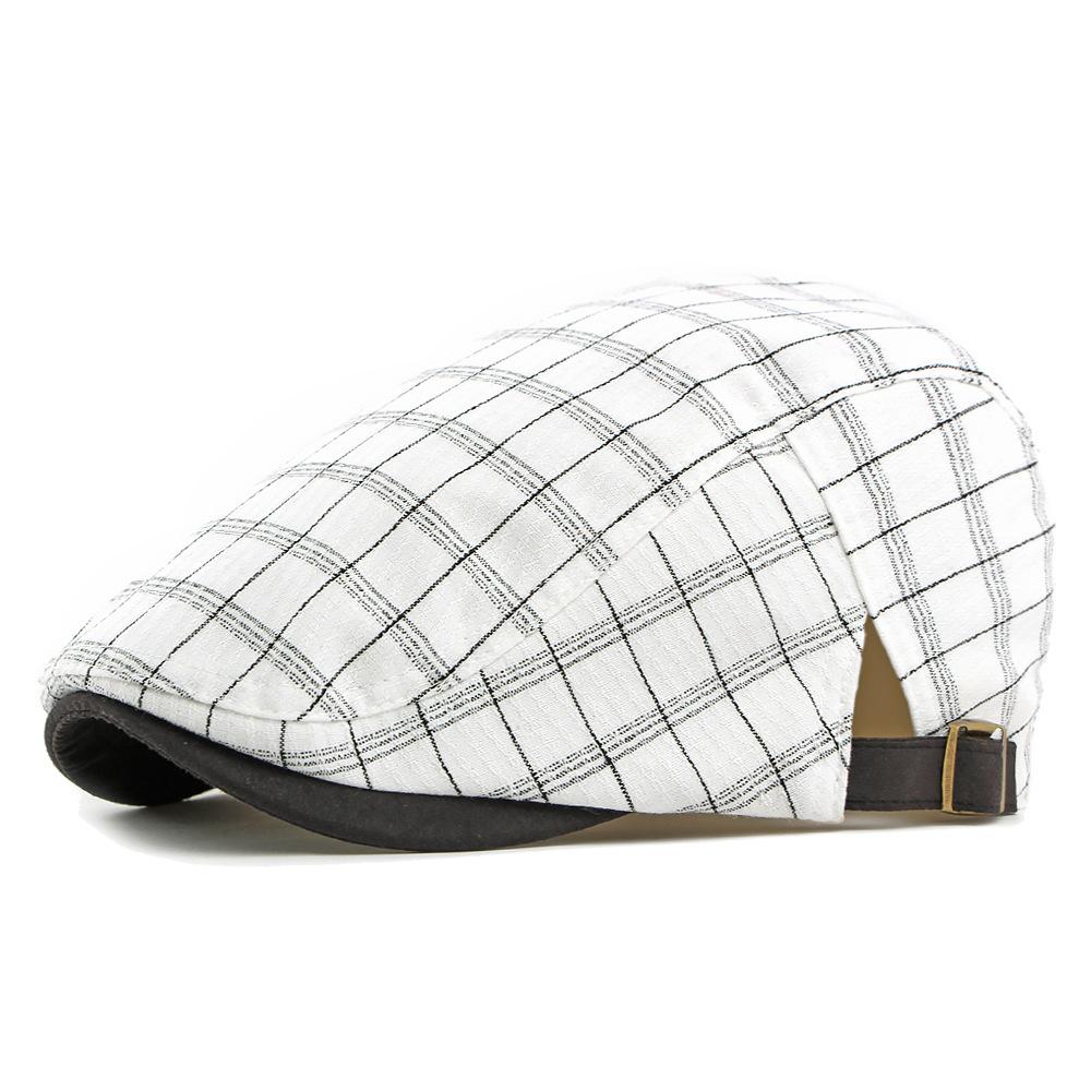 

Spring Summer Peaked Cap Men s Beret British Vintage Plaid Cap Forward Cap білий