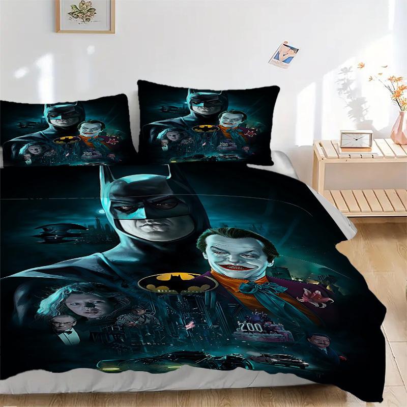 3pcs Batman Joker Bedding Set, Soft Polyester Duvet Cover and Pillowcases Machine Washable Seasons All Suitable 98