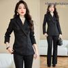 Women's Black Micro-Flare Pant Suit - Professional Attire, Business Formal Wear, High-End Fashion Blazer for Spring