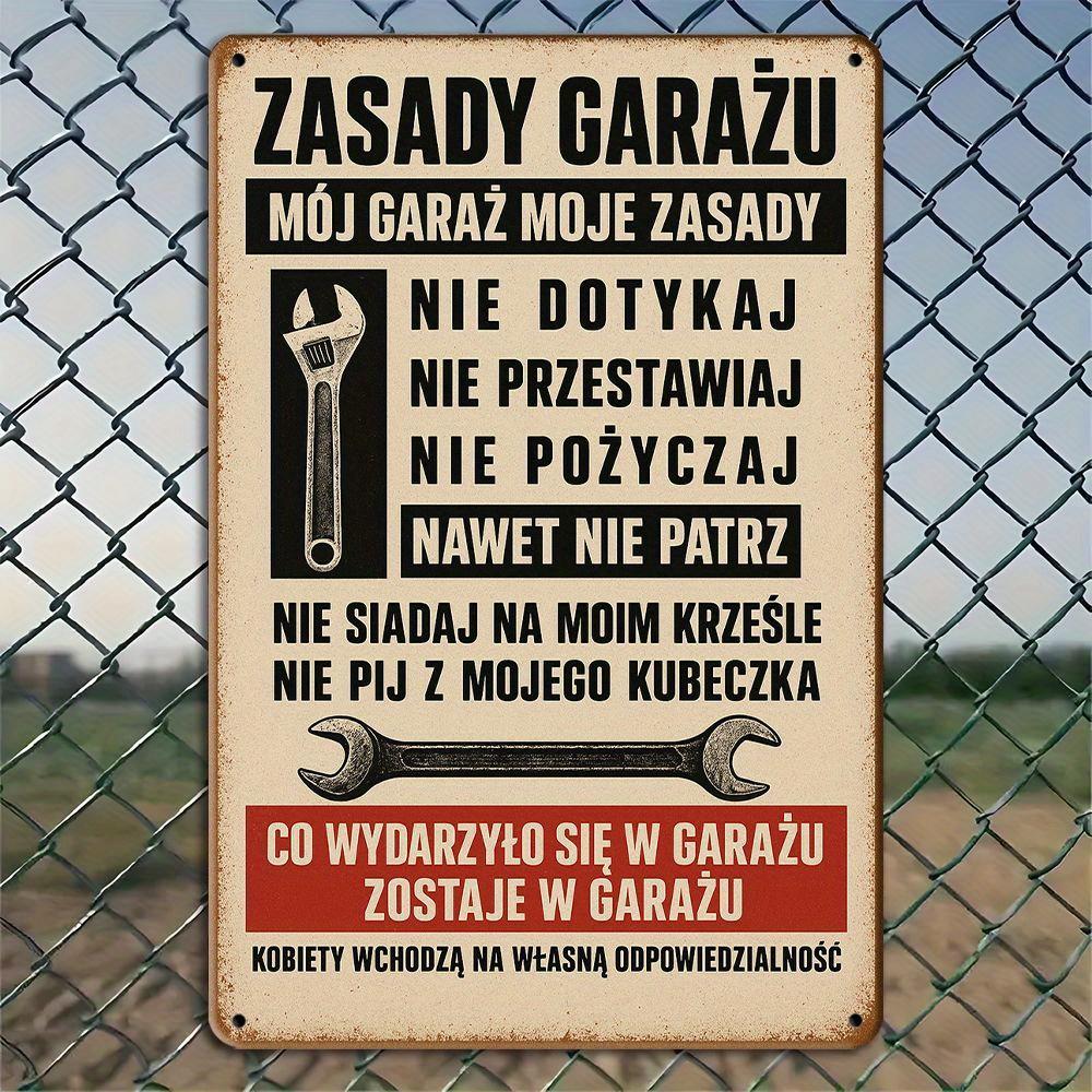 

Винтажная табличка с правилами гаража - 20,32x30,48 см, деревенская металлическая табличка с польским текстом для декора мастерской и бара чистый