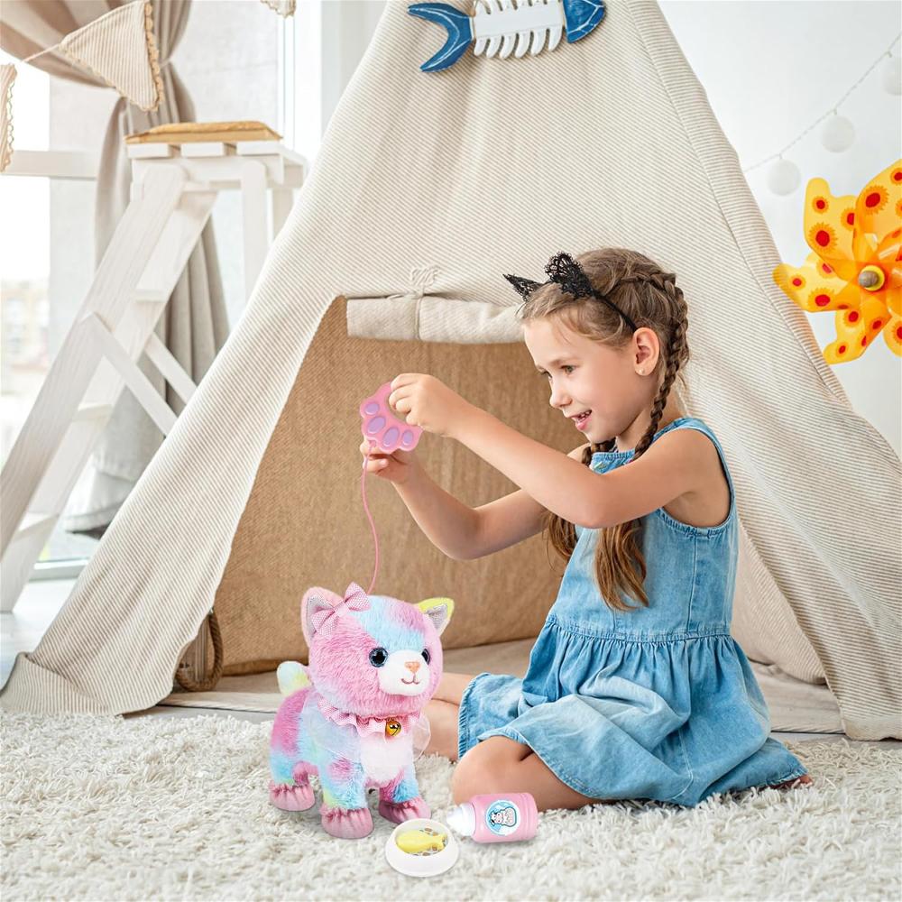 Interaktives elektronisches Plüschtier, laufender und bellender Roboter, bunte Plüschkatze, ferngesteuertes Kätzchen, ideales Geschenk für Mädchen