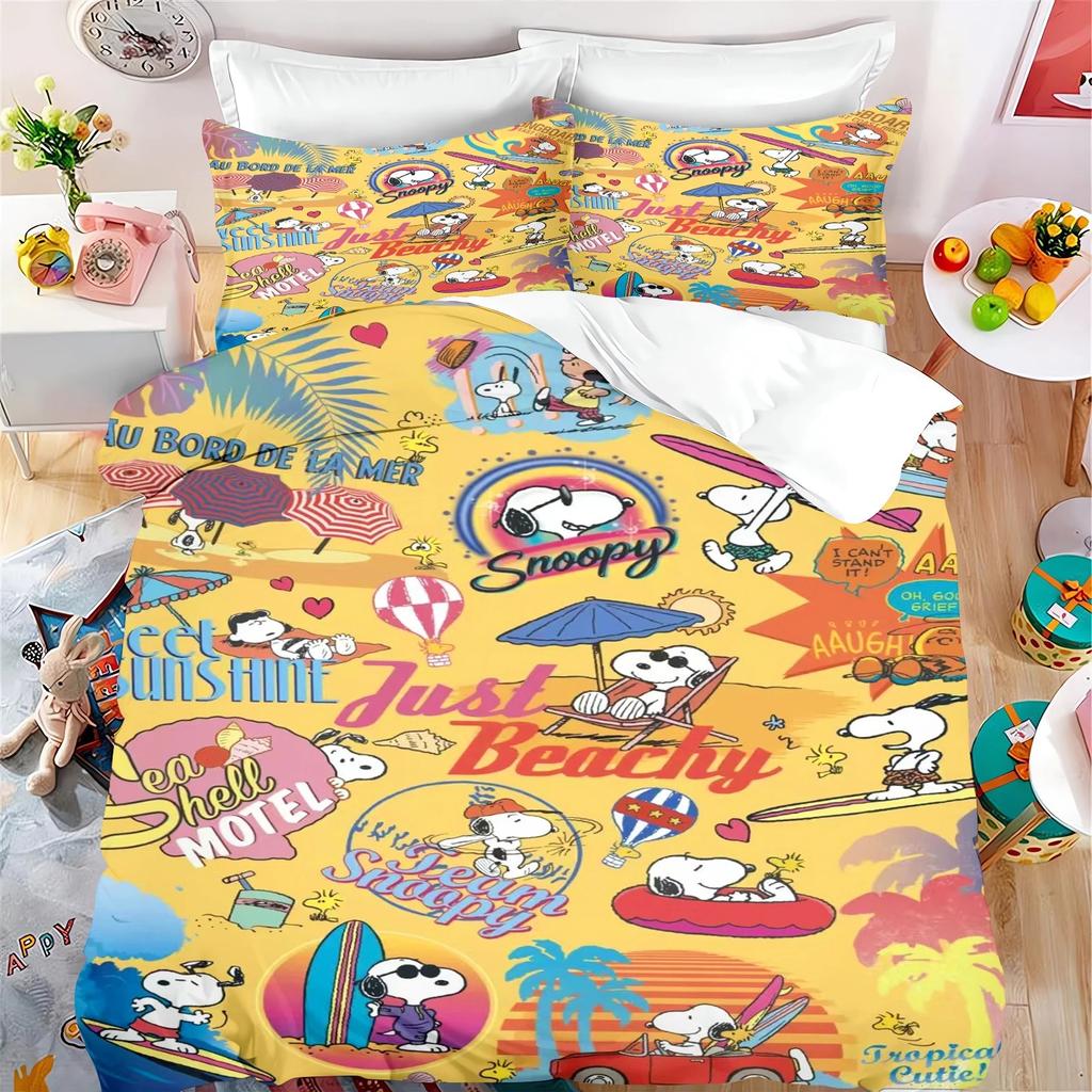 Cartoon Snoopy Bedding Sets Bed Cover Duvet Comforter Cover Pillow Case 2-3 Pieces Sets Boy Girl Home Bedroom Decoration