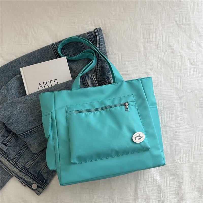 

College students commute in class Lazy wind Nylon cloth Solid color Small fresh large capacity Handheld cloth bag One shoulder tote bag