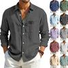 Zomer Heren Lange Mouwen Shirt Effen Kleur Los Katoen Linnen Shirt Met Zakken Zomer Ademend Mode Casual Overhemden voor Mannen