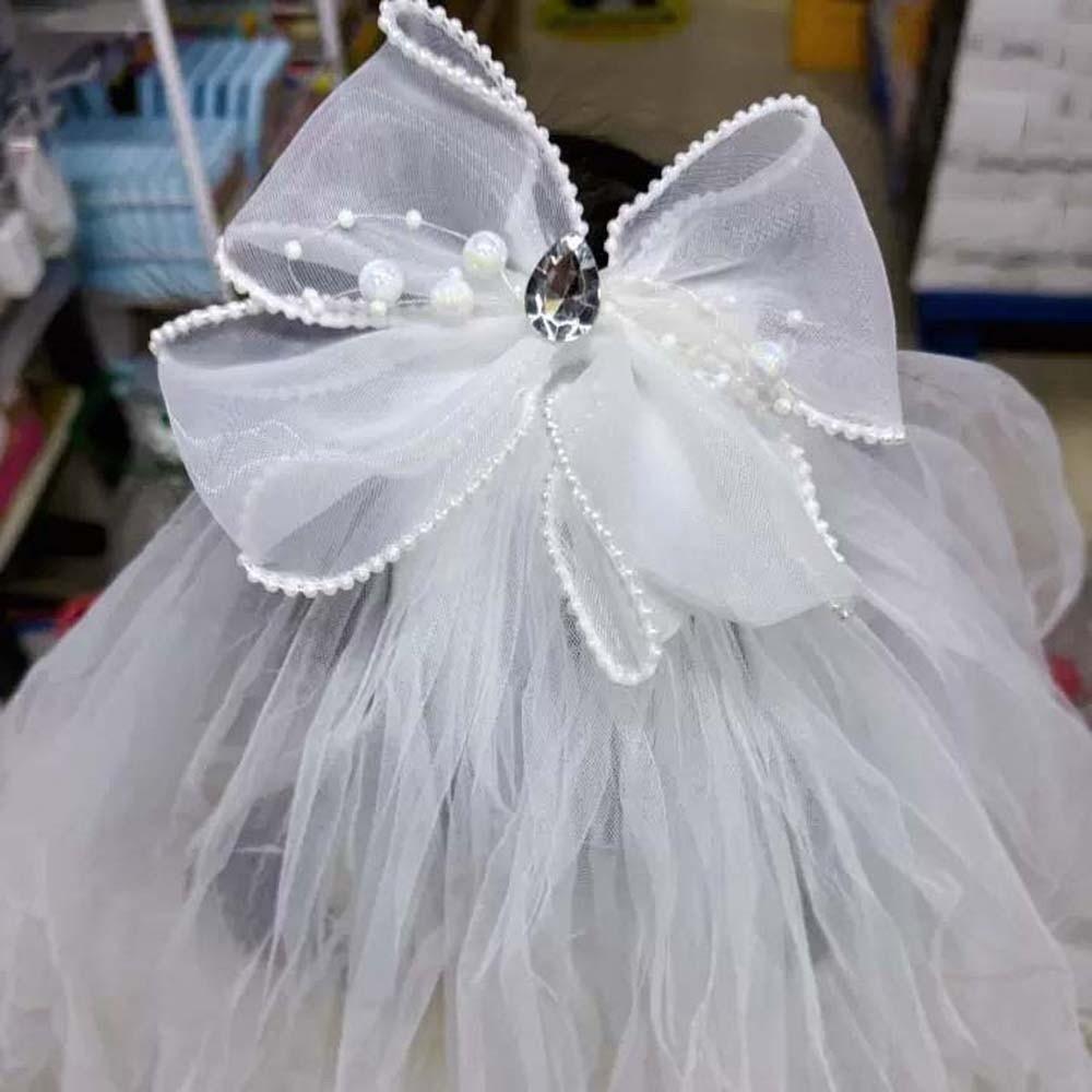White Veil Hair Clip Bow Bridal Tulle Gift Girls Head Gauze  Hair Accessories