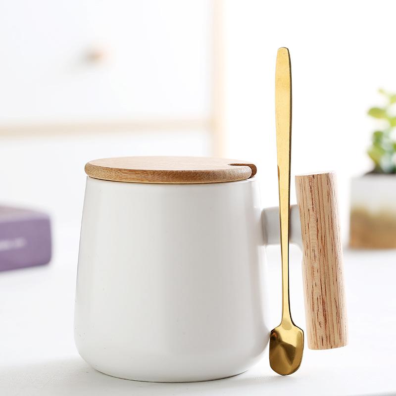 Nordic Style Wooden Handle Ceramic Mug Office Water Cup Couple Mug Holiday Event Gift