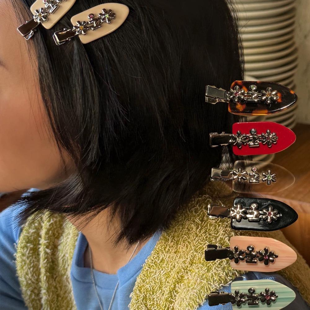 Sweet Rhinestones Duckbill Clip Acetate Hair Clip Cute Metal Flower Clip  Hair Accessories