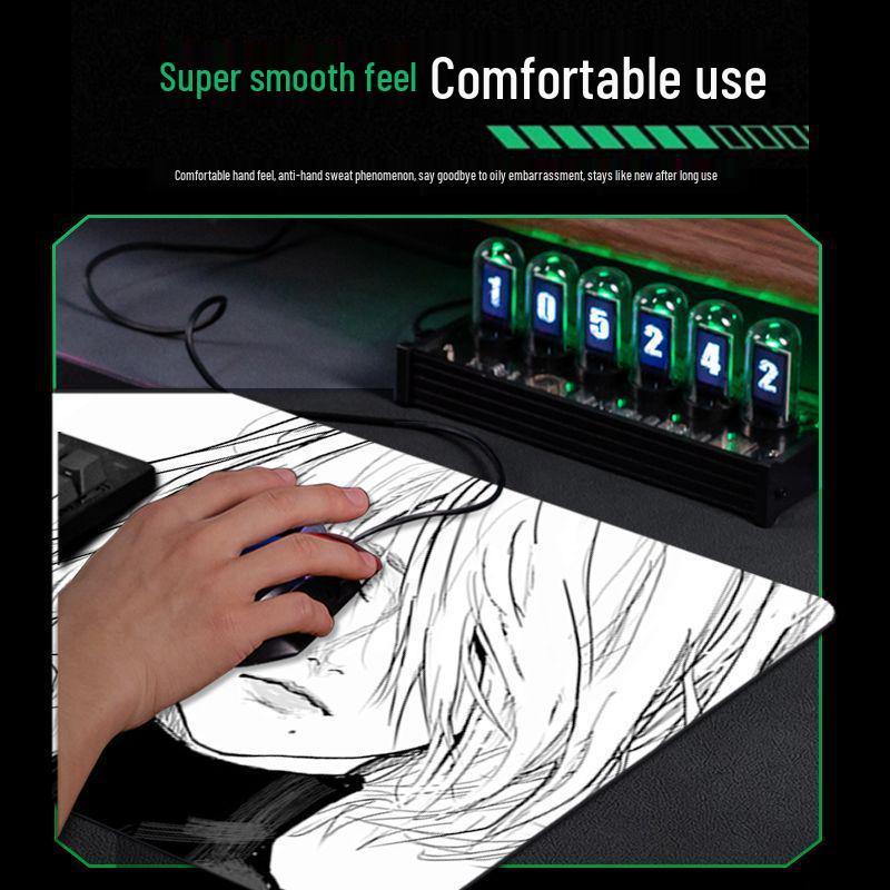 Kuroha Anime Schwarz-Weiß Linienzeichnung Schreibtisch Mauspadd & Tastaturmatte