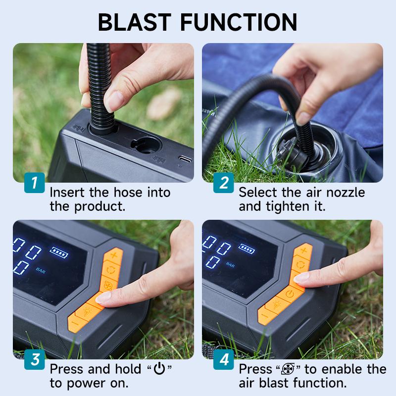 BUVAYE Portable Car Jump Starter With 150PSI Vacuum Extraction Air Compressor, 12V 6000A Car Battery Jump Starter Battery Pack