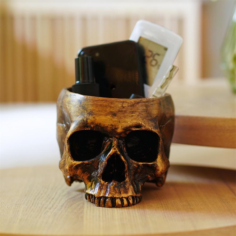 Bronze Skull Desktop Storage Ornaments Skull Flowerpot Halloween Holiday Decoration Home Accessories