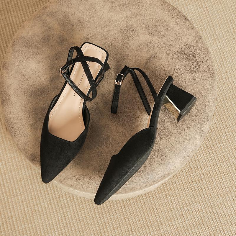 Slingback Klackskor med Tjock Klack för Kvinnor Stängd Spetsig Tå Låg Klack Klänningspumps Ankelrem Mary Janes PSUMMARY för Kvinnor Sommar Slip-On Sandaler