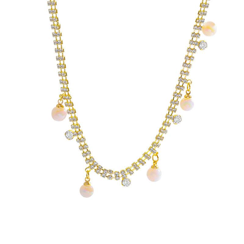 French Retro Gentle Literary Symphony Pearl Necklace, Niche High-End Sense, Simple And Exquisite Diamond-Encrusted Collarbone Chain For Women