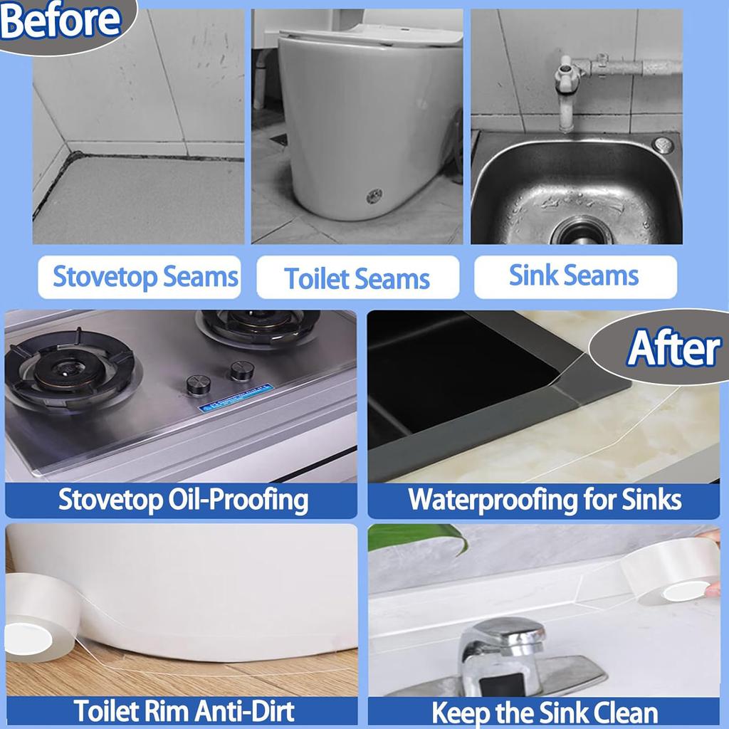 Kitchen Waterproof Mildew Strong Bathroom Toilet Crevice Strip Transparent Adhesive Tape Pool Water Seal