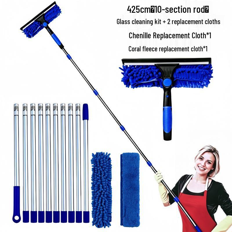 2-in-1 Double-sided High-rise Window Cleaning Squeegee and Wiper