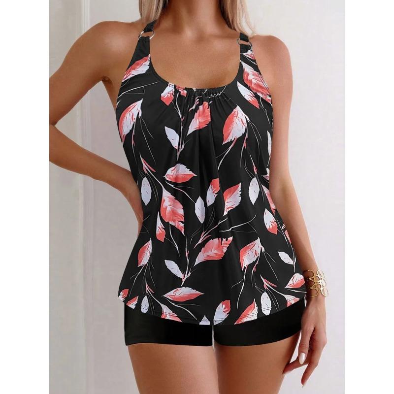 2026 Sexy Strappy Tankini Floral Printed Swimsuit Women Two Pieces Shorts Swimwear Female Bathing Swimming Suit Beachwear Summer