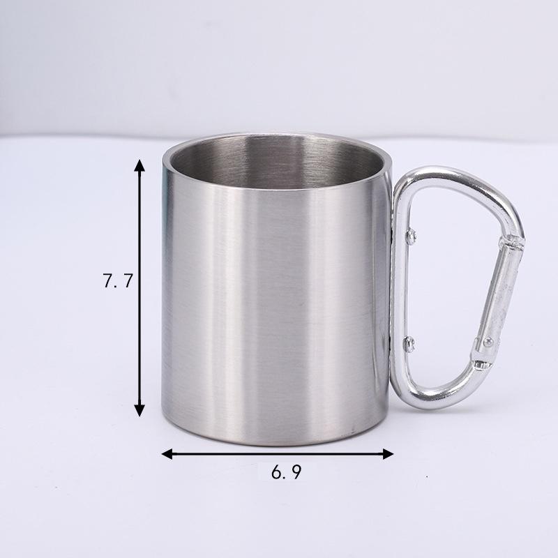 220ML Camping Travel Stainless Steel Cup Carabiner Hook Handle Picnic Water Mug Outdoor Travel Hike Cup