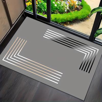 Deluxe Thick Non-Slip Diatom Mud Mat - Soft, Absorbent, Quick-Drying, Elegant Gray And Golden Stripe Design. Perfect for Kitchen, Bathroom