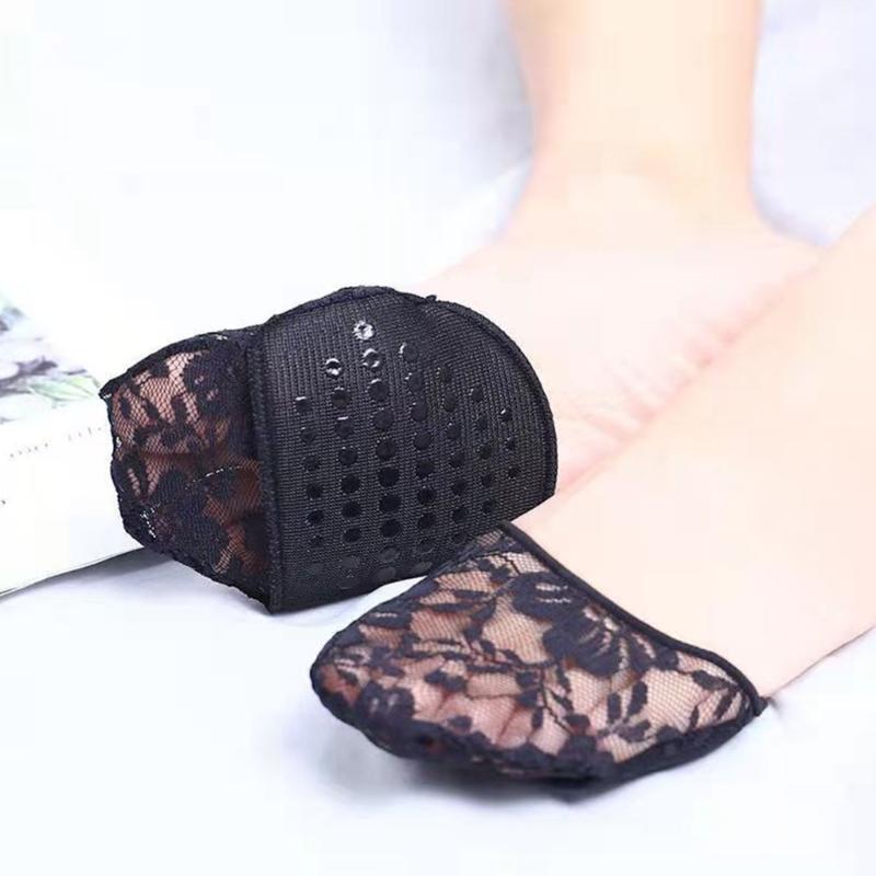 1 Pair Half Toe Socks Women Floral Lace Toe Topper Socks No Show Liner Socks Invisible Forefoot Non-Slip Insoles Pads
