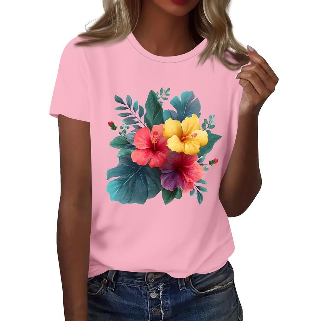 Women's Fashion Casual Printed Round Neck Short Sleeved T-Shirt Top T-Shirt Top Top