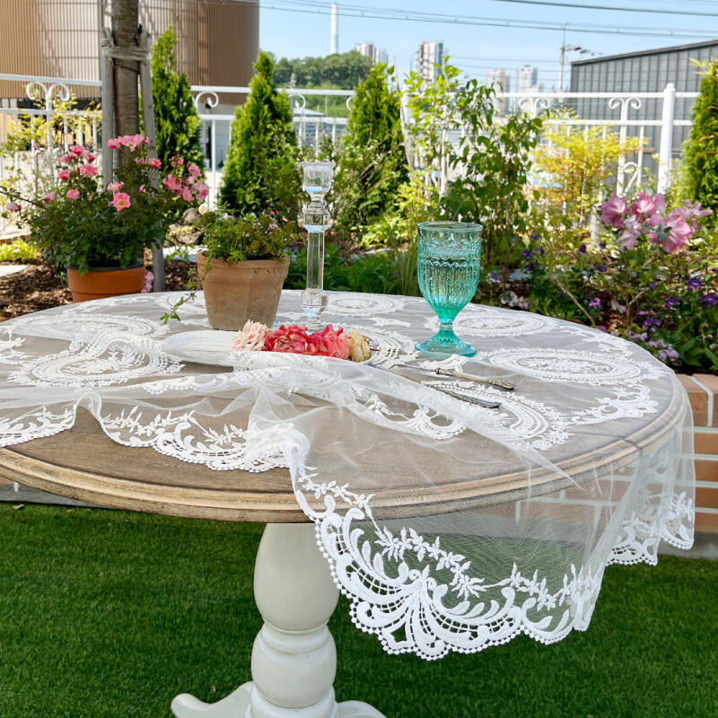 Rose petal motif lace round tablecloth Pink Rose