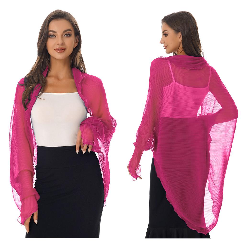 Womens Summer Chiffon Shawl Casual Long Sleeve Sun Protection Tops Open Front Shawl Wraps Scarf Driving Cover Ups Beachwear New
