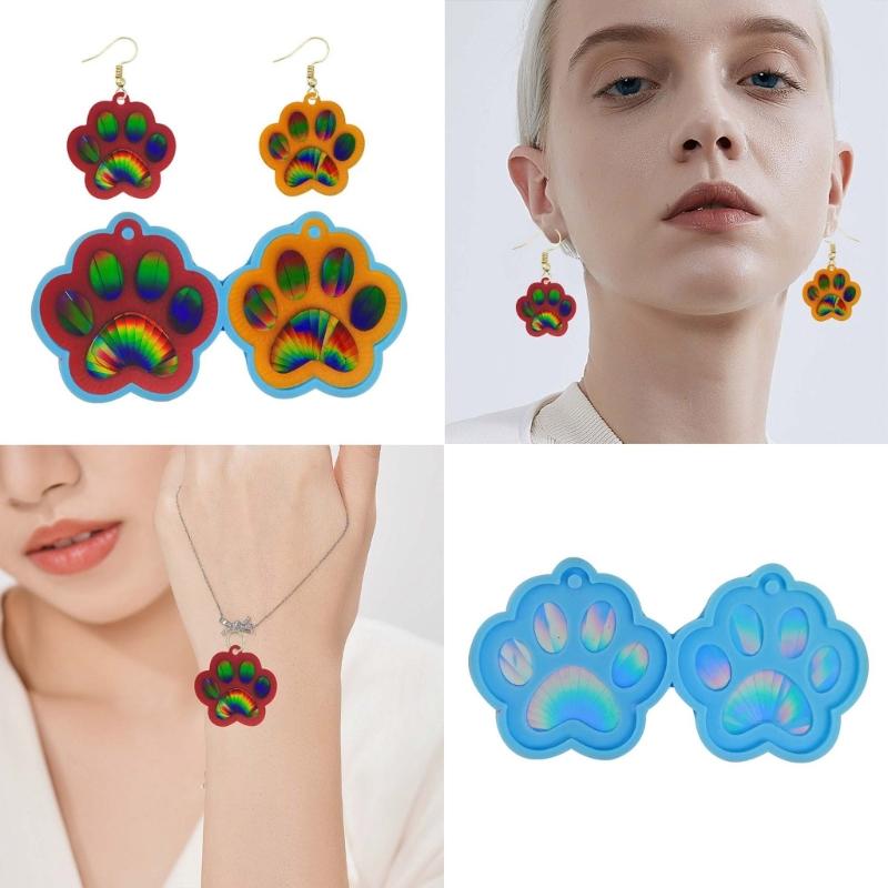 Light and Shadow Keychain Pendant Silicone Molds Cat Paw Holographic Earrings Mold DIY Ornaments Mould for Birthday Gift