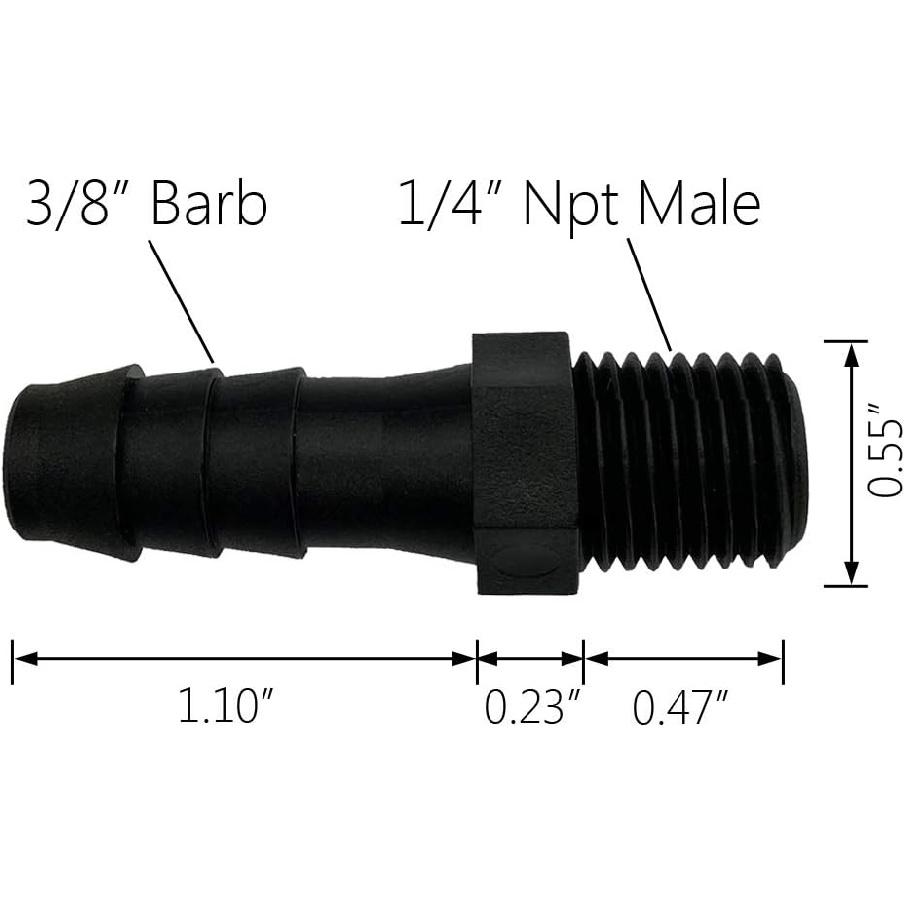 20 pcs 3/8" Barb x 1/4" NPT Male Connector, Plastic Hose Barb Fitting, Adapter, Industrial Hose Barb to Pipe Fittings Connect