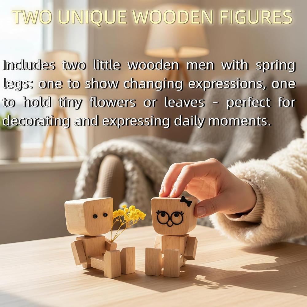 Shaking Feet Wooden Doll Set with Spring Legs, Shaking Wooden Man Figurine for Car Dashboard and Desk, with12 Magnetic Expressions Gifts