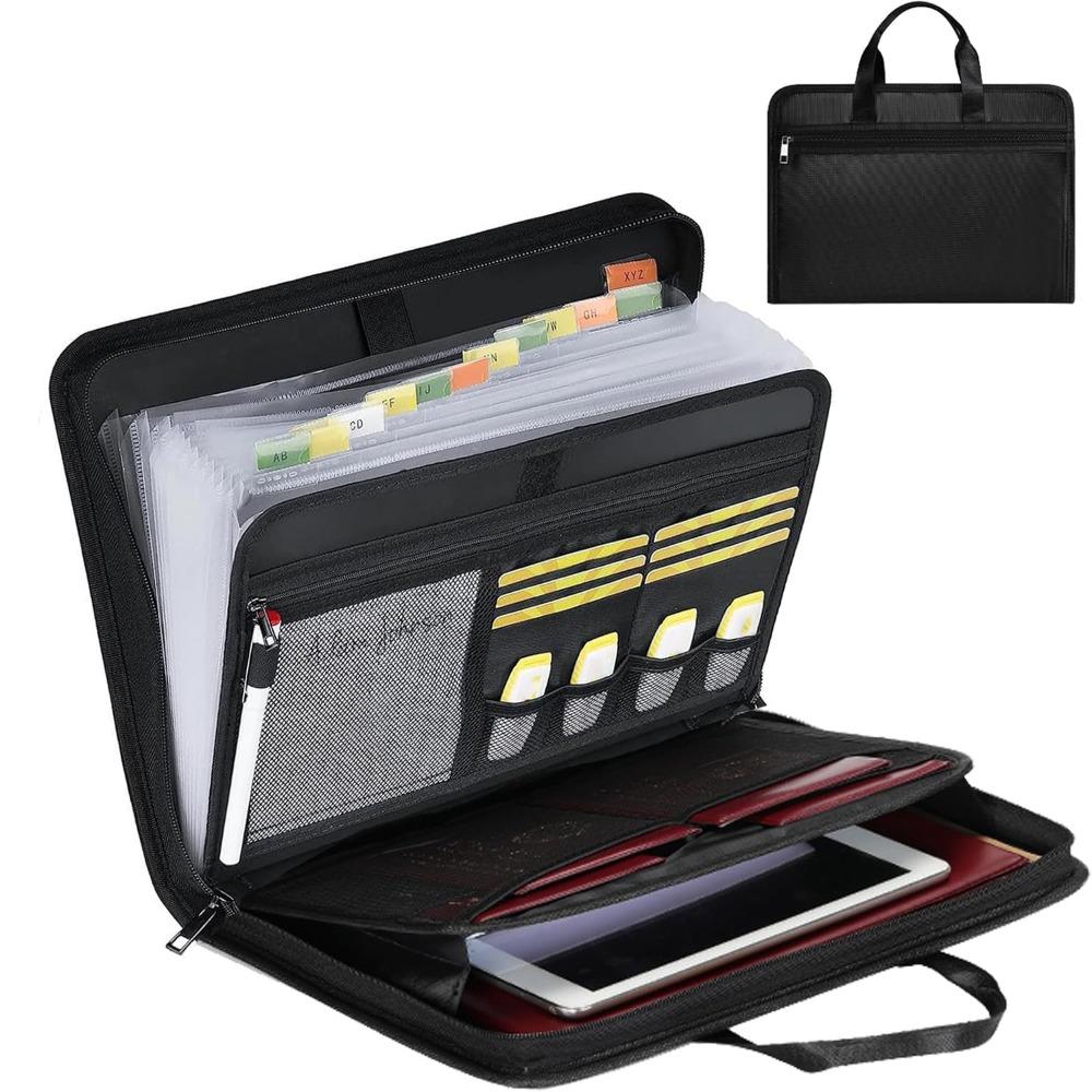 Fireproof Expanding File Folder with Zipper & Labels Document Bag  for Letter A4 Files