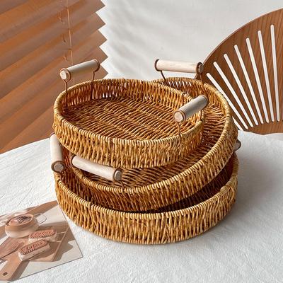 Imitation Rattan Trays Handmade Woven Storage Trays Fruit Plate Snack Candy Dessert Tea Tray Home Tabletop Storage Basket
