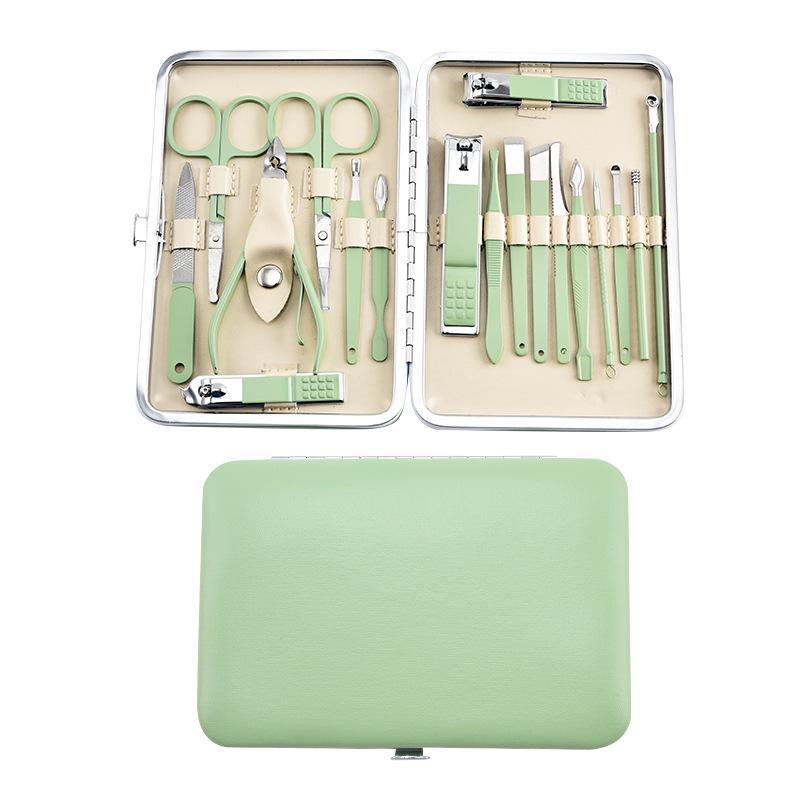 18-Piece Dark Green Slant Mouth Nail Clipper Manicure Set