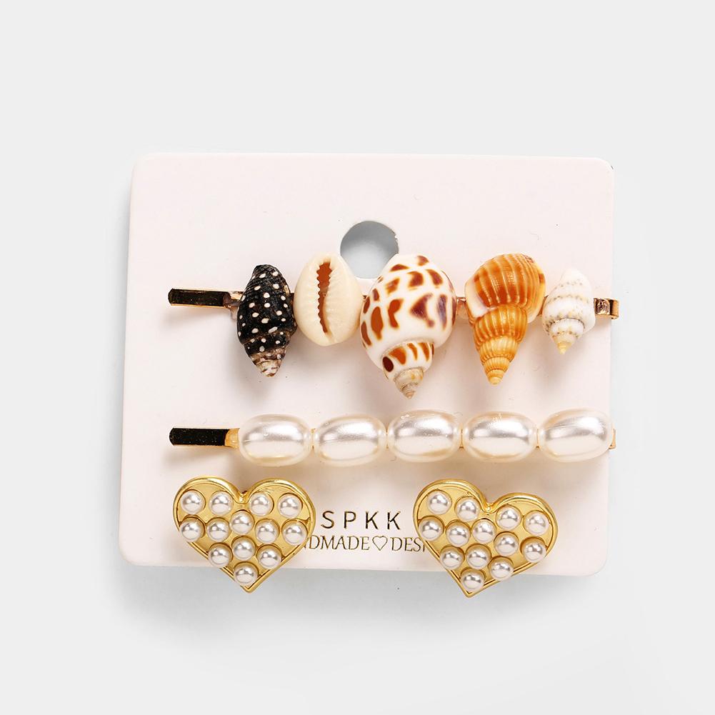 Ocean Style Pearl Bead Shell Hair Clip Earings Set