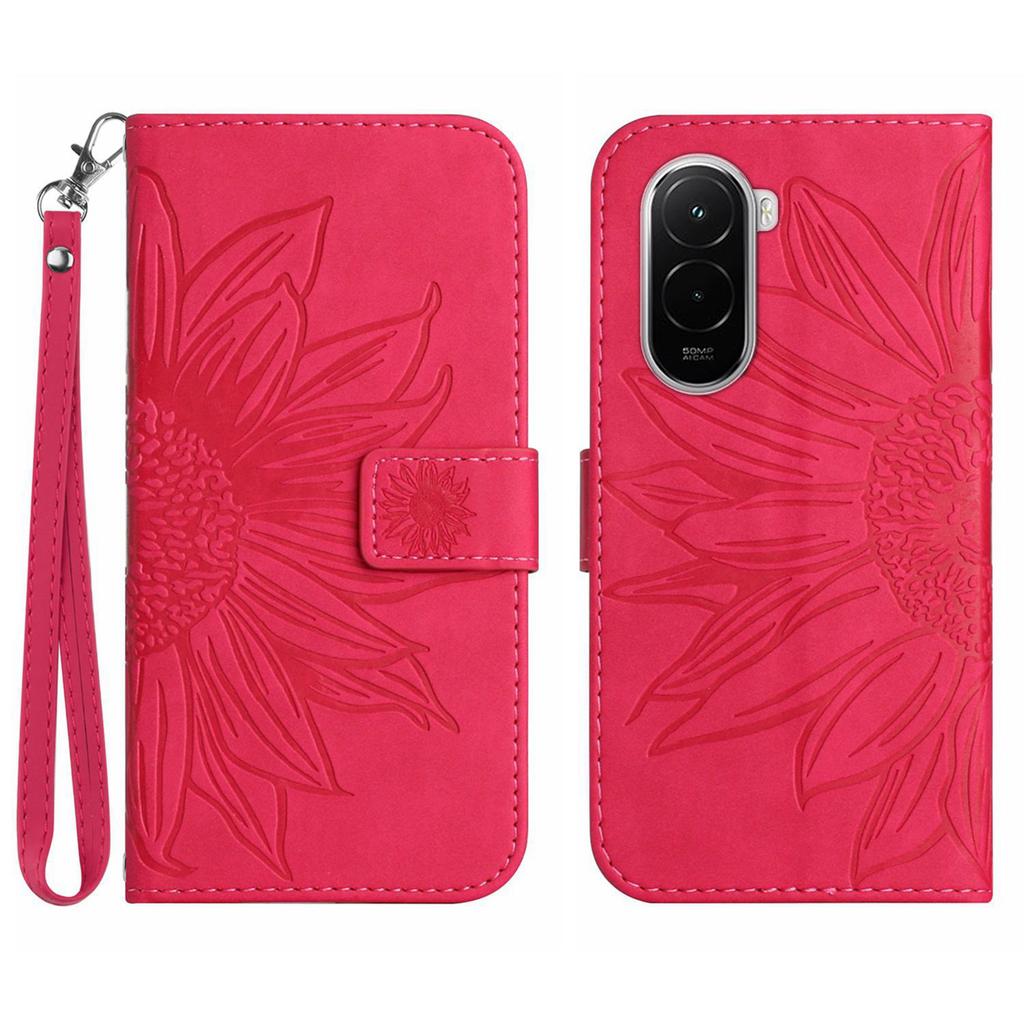 For Xiaomi Poco M7 4G (EU) (171mm) Case Sunflower Imprint Leather Wallet Phone Cover with Wrist Strap