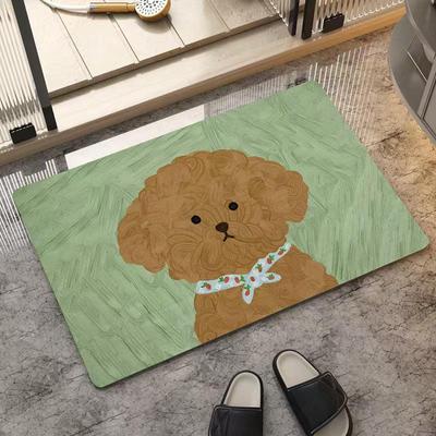 Velvet Puppy Painting Absorbent Floor Mat for Porch and Bathroom