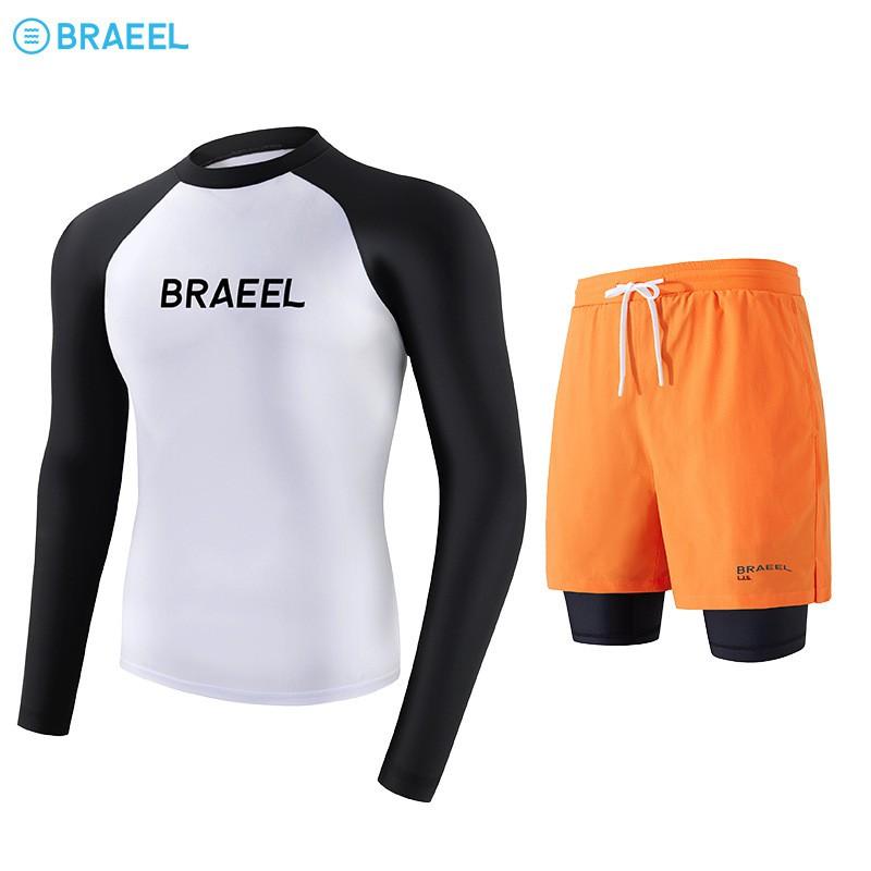 Mens UV Protection Rash Guard Set Long Sleeve Top Pants Surfing Diving Snorkeling Water Sports