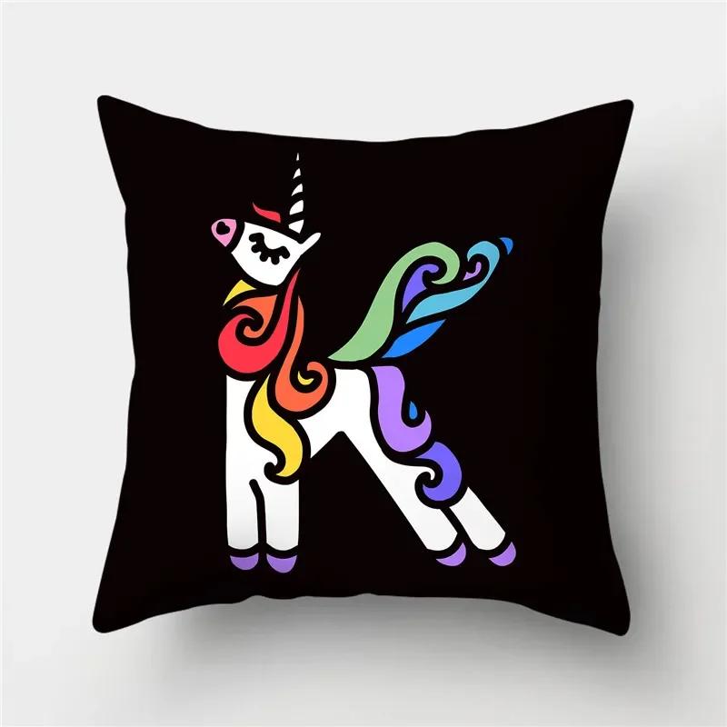 Letters Eenhoorn Kussenhoes Polyester Print Kussensloop Bank Decor Kussen Thuis