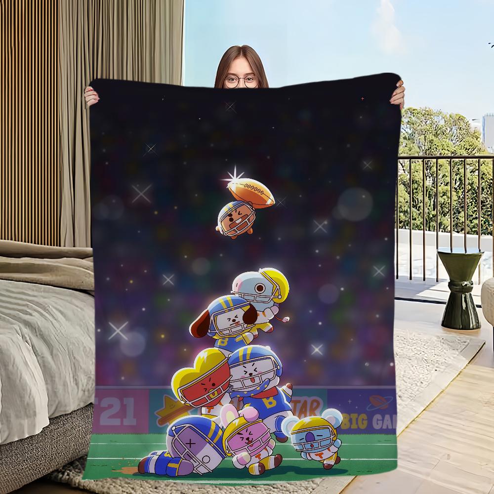 Cartoon Cute B-B-BT-21-ES Blanket Flannel warm comfort soft plush blanket For Picnic Beds Sofas Homes And Bedrooms