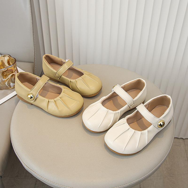 Neue modische Mädchen-Lederschuhe mit Spitze und Plissee für Frühling und Herbst mit weicher Sohle