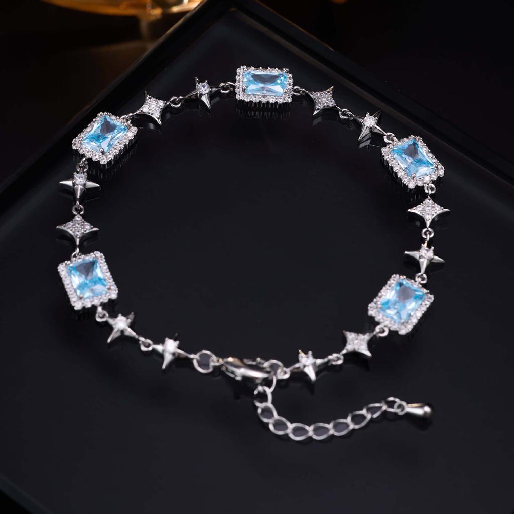 Sea Blue Square Diamond Star Bracelet Women's Light Luxury High-end Jewelry Blue Zircon Exquisite Adjustable Versatile Jewelry Women 2026