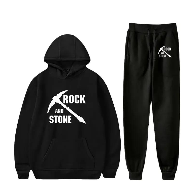 Deep Rock Galactic Casual träningsoverall 2-delads set huvtröja + byxor kostym Sportkläder Streetwear Casual joggingkläder